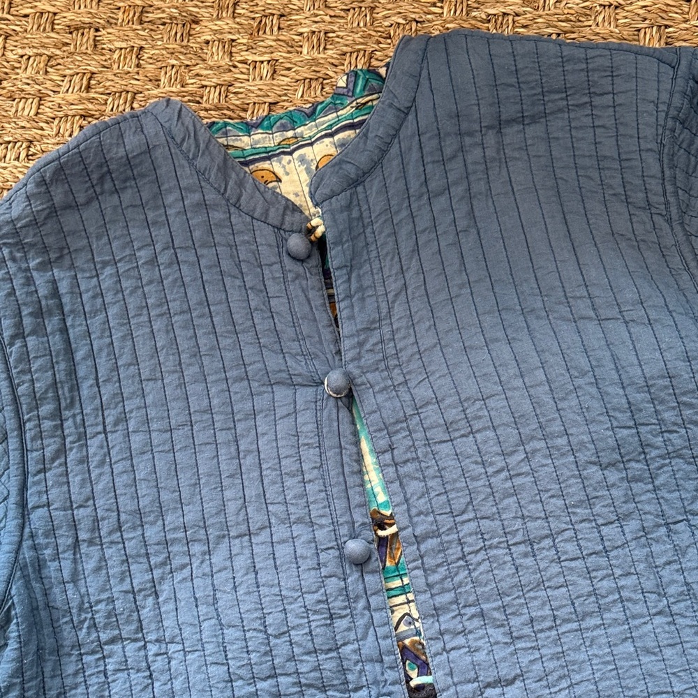 Quilted Reversible Blue Horse Arts & Crafts Patterned Jacket - Picture 8 of 10